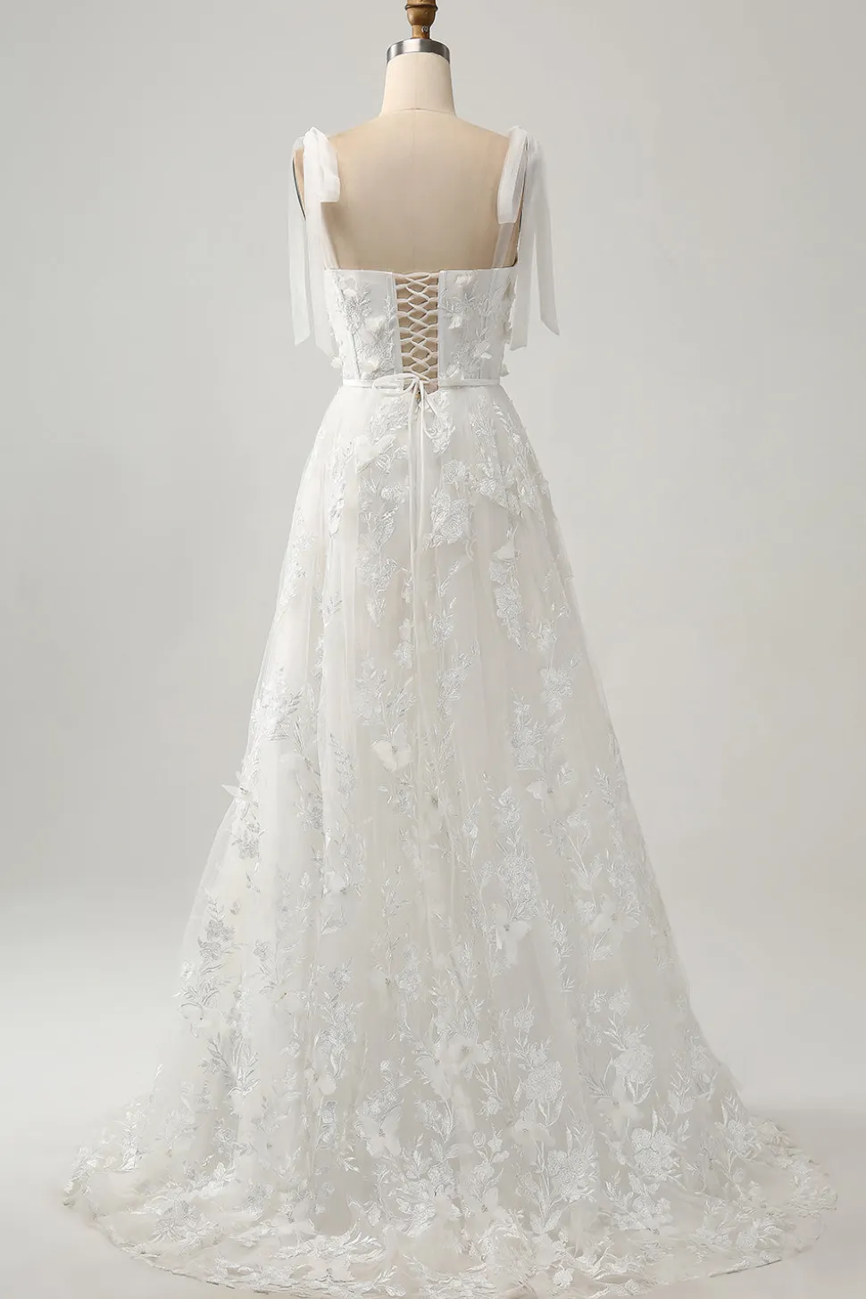 Marfim A-Line Espaghetti Correias Vestido de Noiva com Apliques