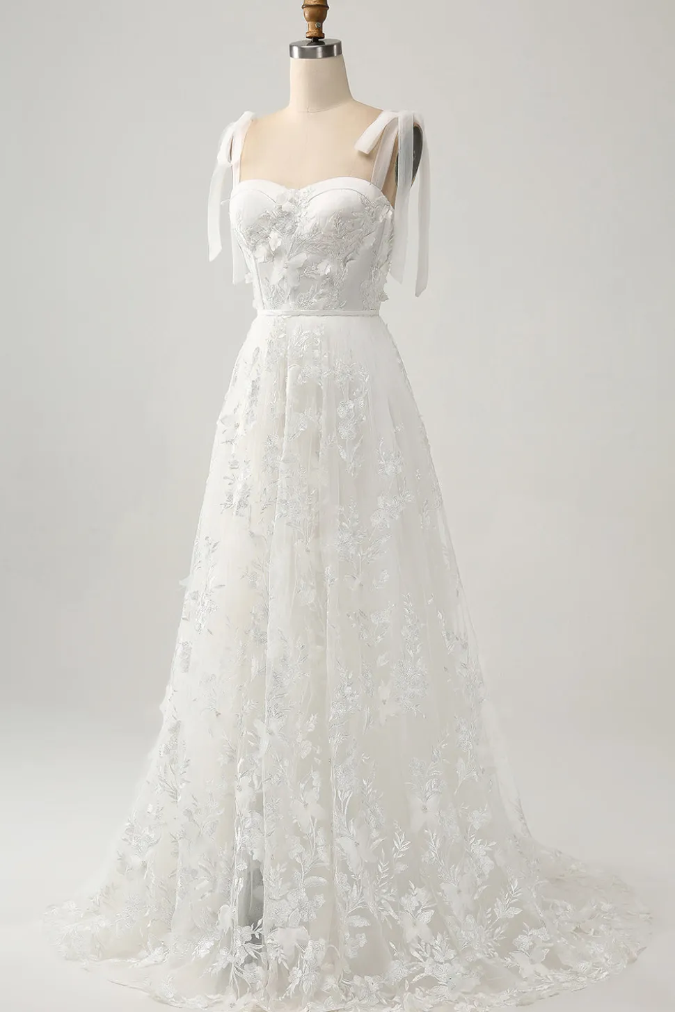 Marfim A-Line Espaghetti Correias Vestido de Noiva com Apliques
