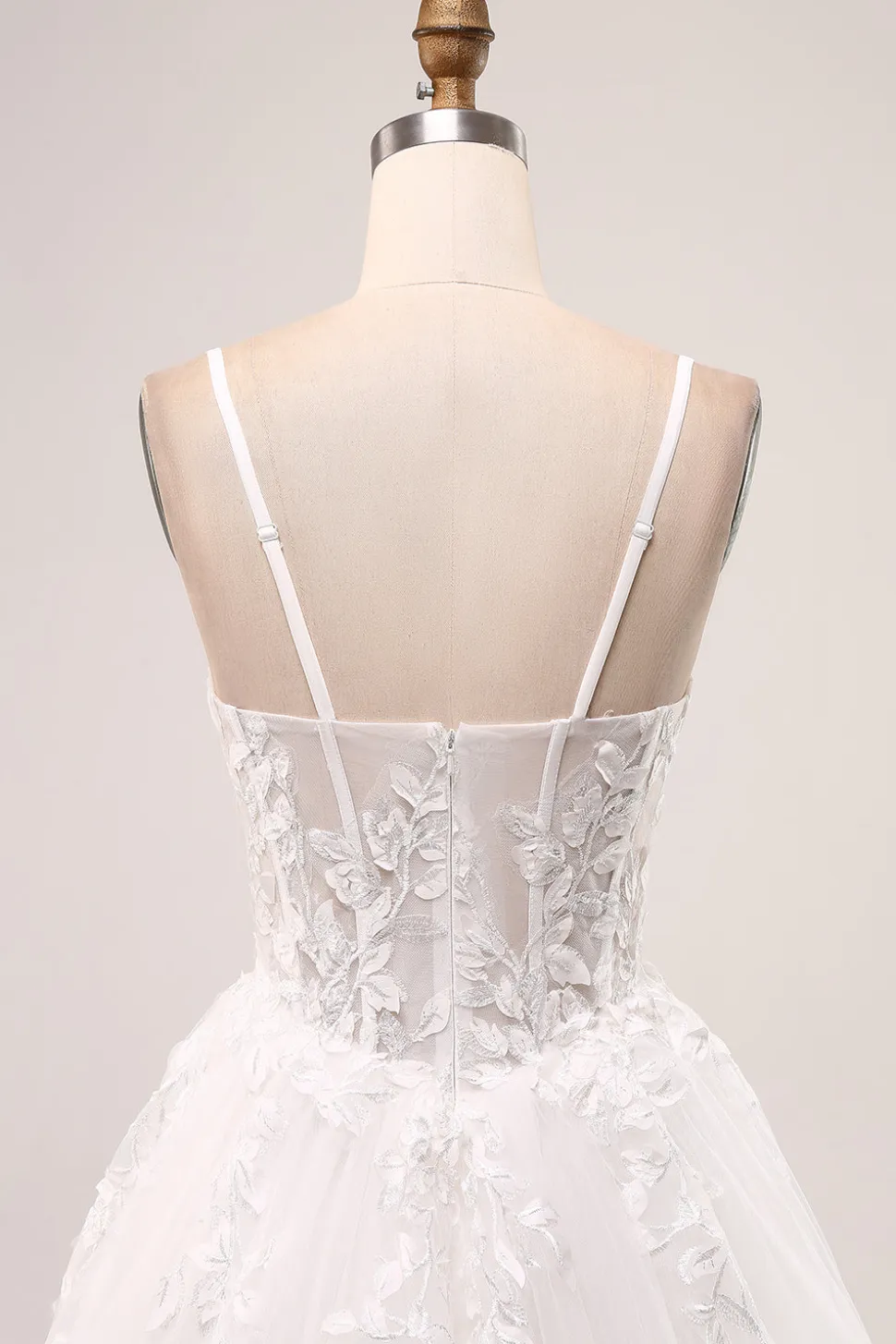 Marfim A-Line Esparguete Correias Corset Renda Tule Vestido de Noiva Longo