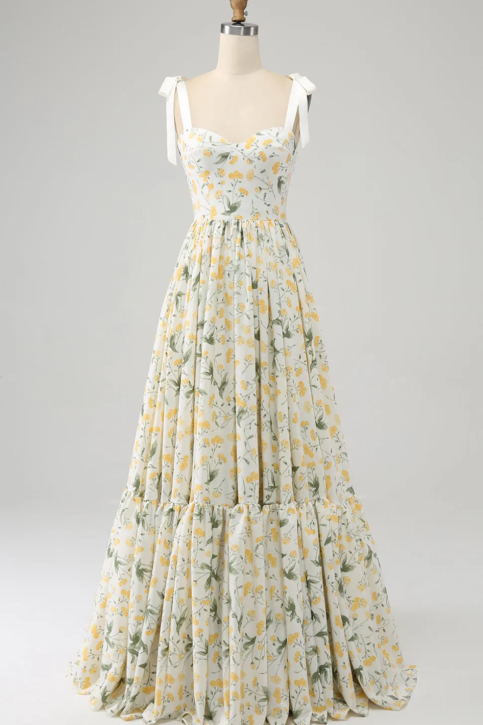 Marfim A-Line Floral Long Prom Dress