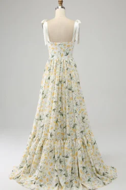 Marfim A-Line Floral Long Prom Dress