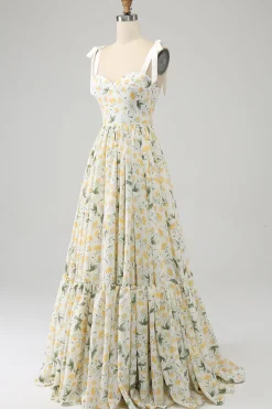 Marfim A-Line Floral Long Prom Dress