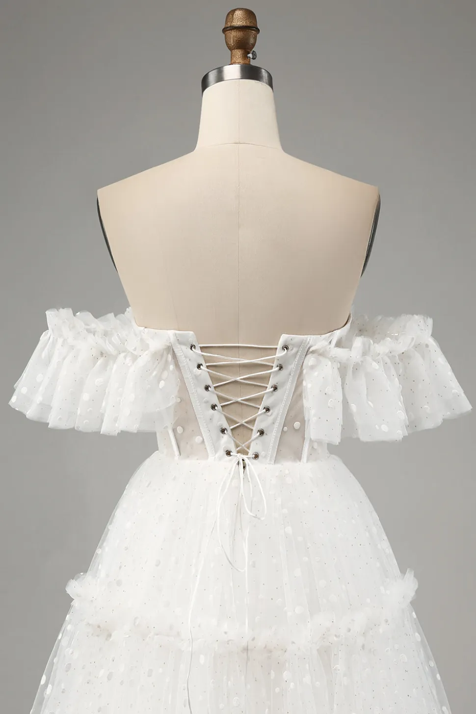 Marfim A-Line fora do ombro tule vestido de noiva