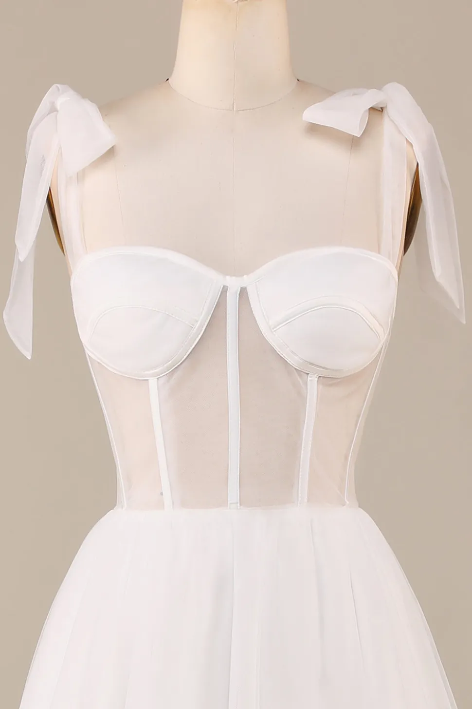 Marfim A-Line Tea-Length Tulle Corset Vestido de Noiva