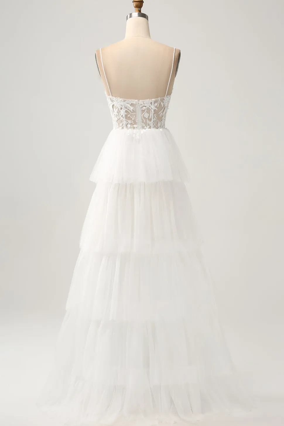 Marfim A-Line Tule Tiered Corset Long Vestido de Noiva com Fenda