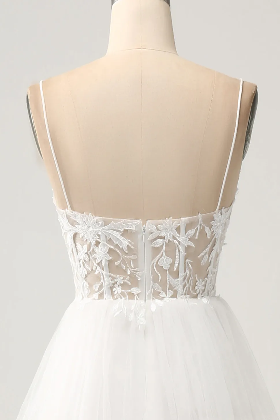 Marfim A-Line Tule Tiered Corset Long Vestido de Noiva com Fenda