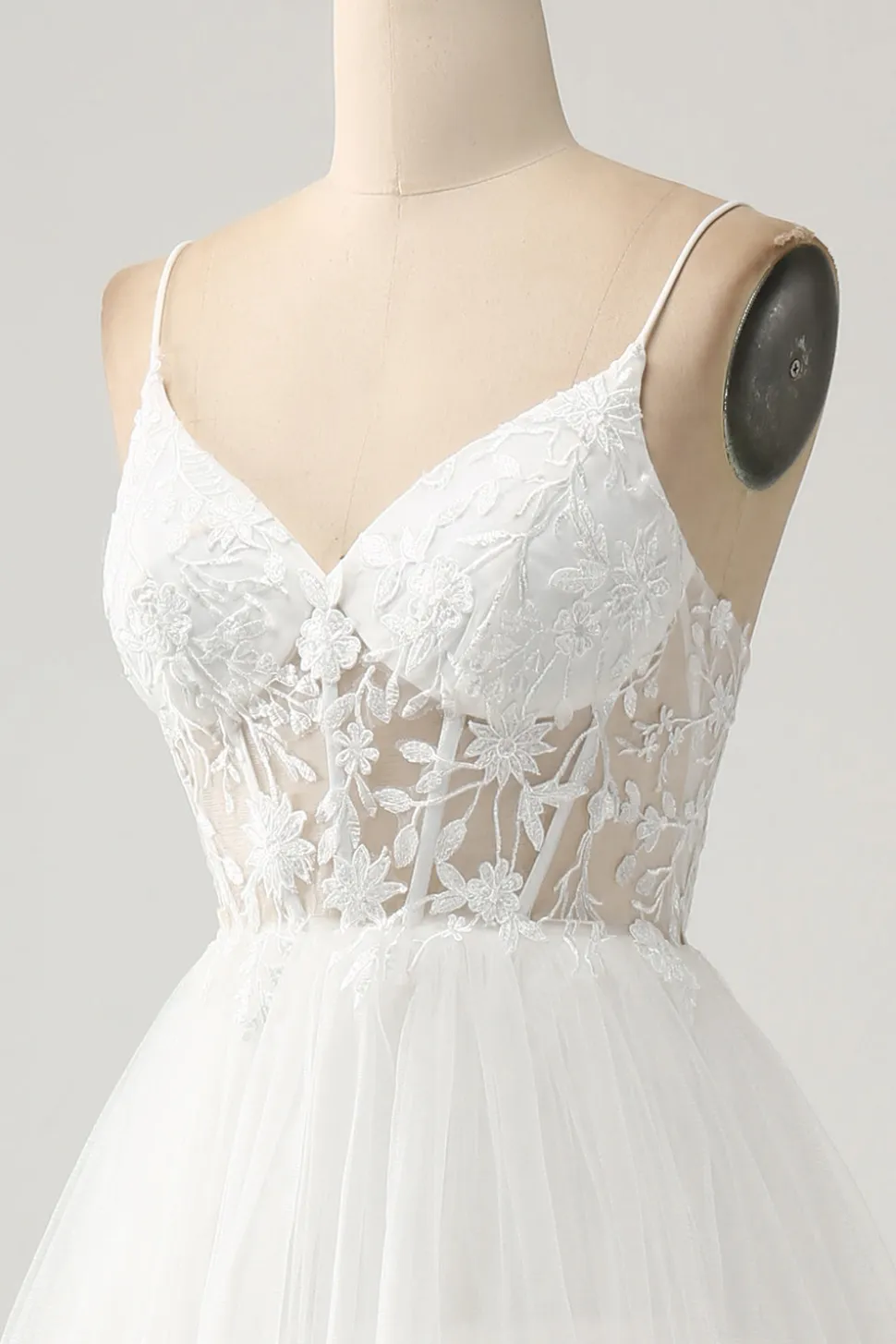 Marfim A-Line Tule Tiered Corset Long Vestido de Noiva com Fenda