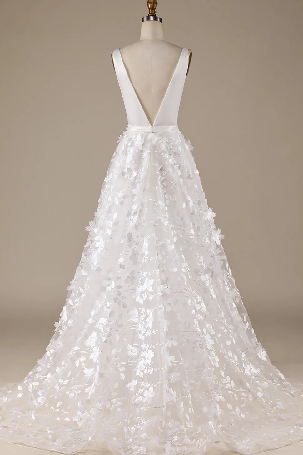 Marfim A-Line V-Neck vestido de noiva com flores 3D