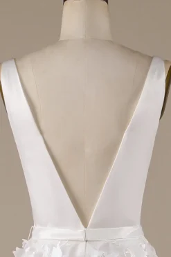Marfim A-Line V-Neck vestido de noiva com flores 3D