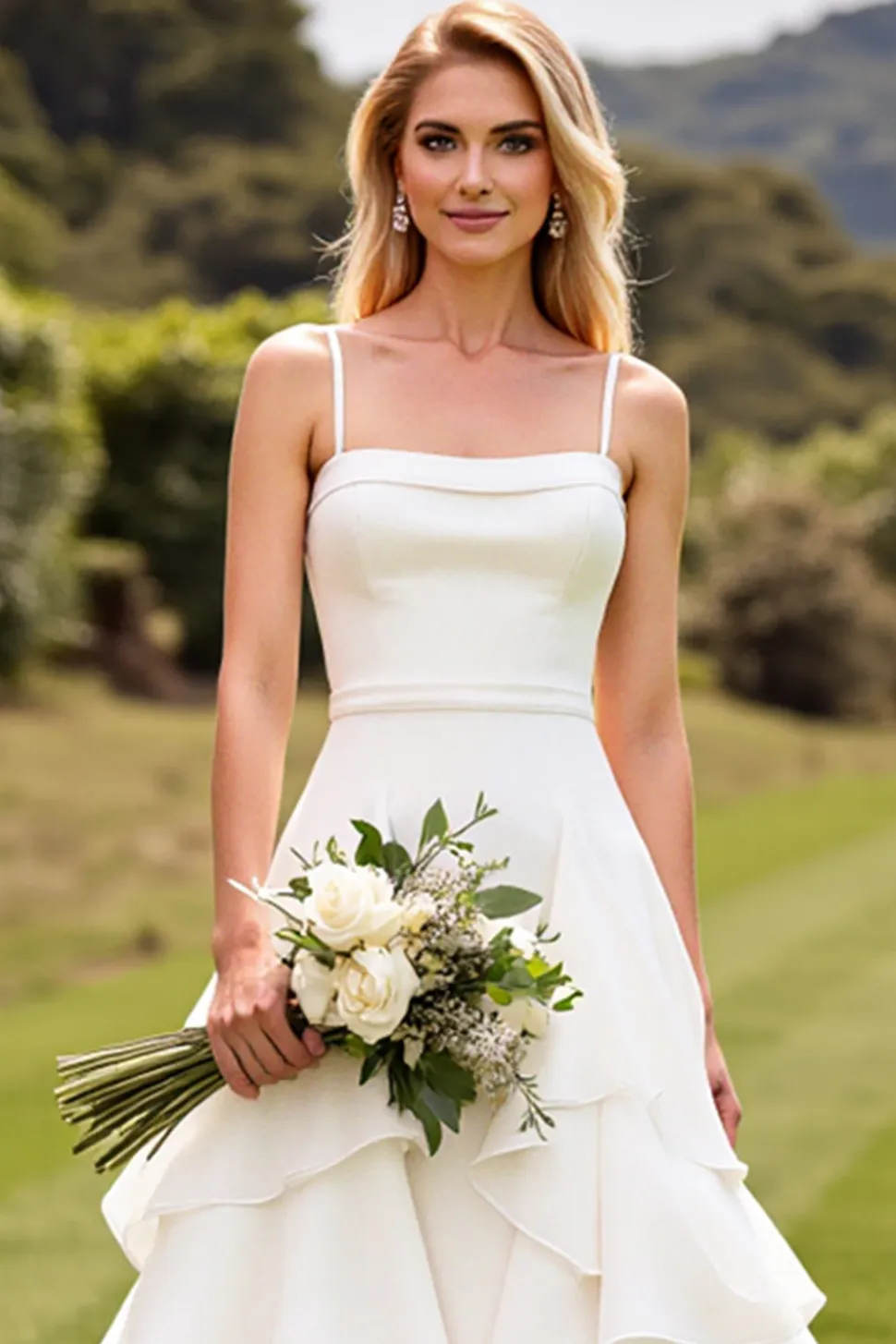 Marfim Babado De Baile/Princesa Alças Finas Longos Vestidos de Noiva
