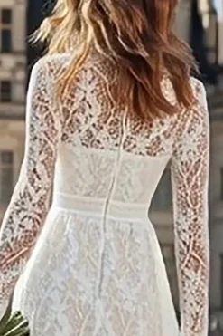 Marfim Bainha Renda Long High Neck Vestido de Receção de Casamento