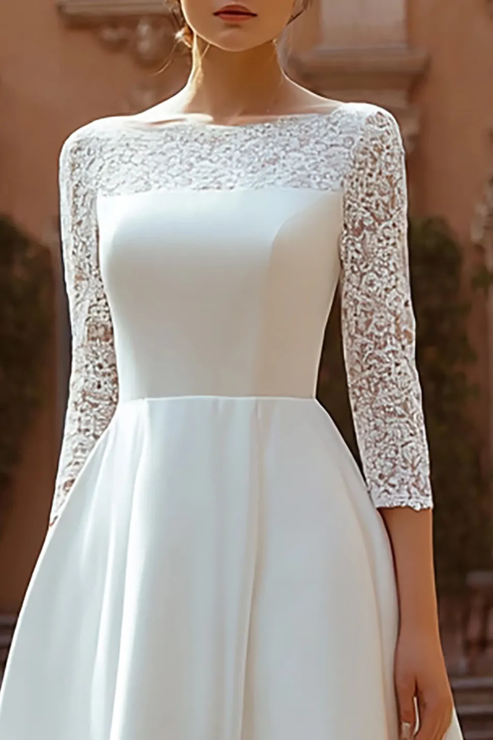Marfim Bateau Pescoço Uma Linha Vestido de Noiva Renda