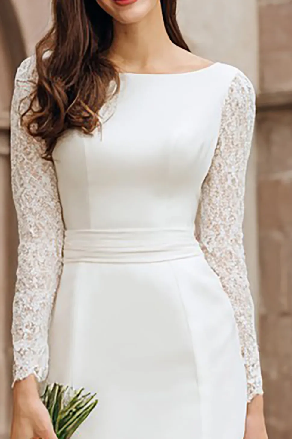 Marfim Bodycon Boat Neck Cetim Courthouse Vestido de Noiva