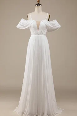 Marfim Boho Chiffon Ruched Vestido de Noiva