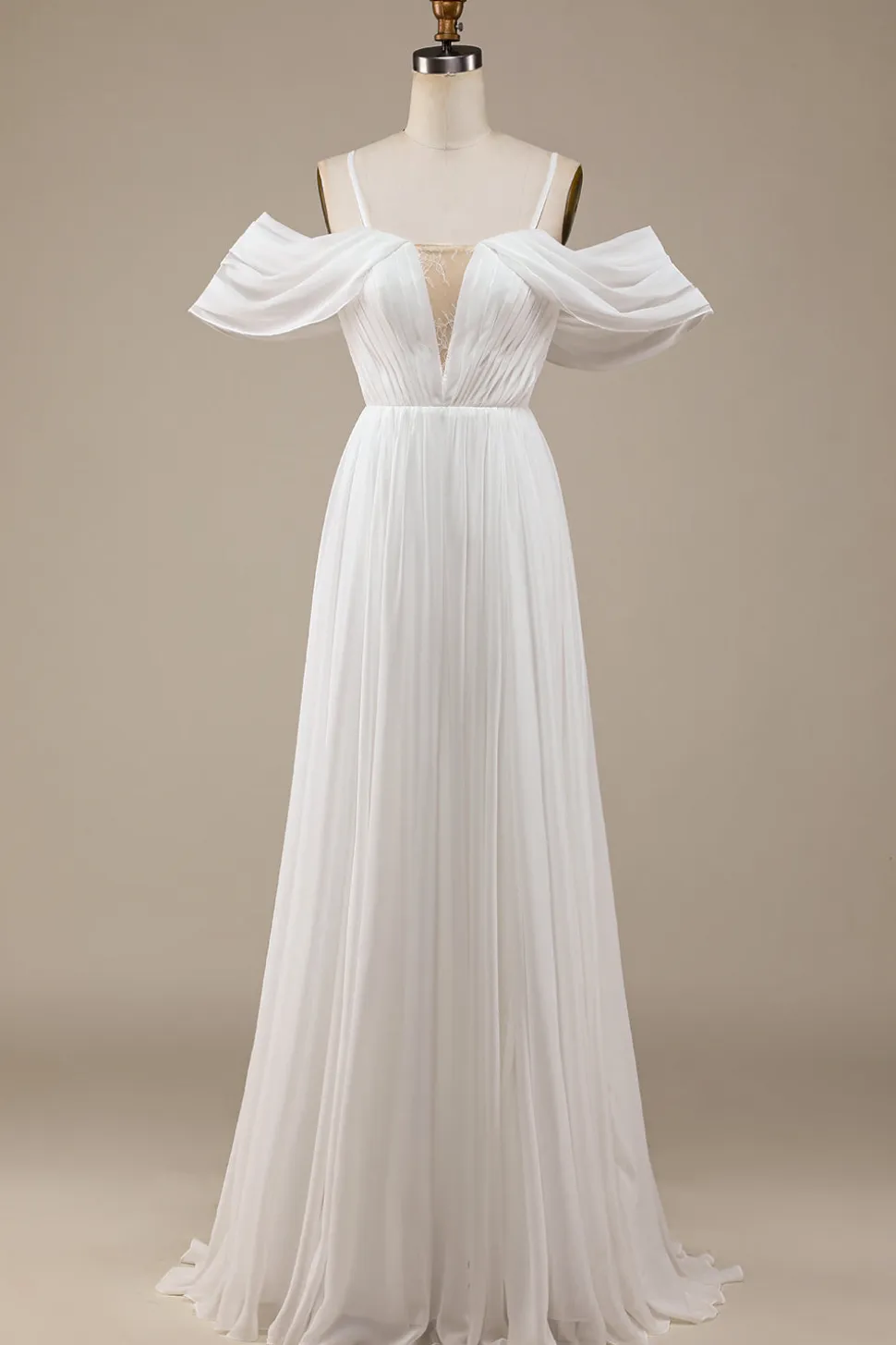 Marfim Boho Chiffon Ruched Vestido de Noiva
