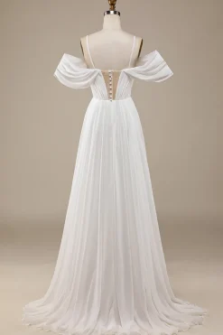 Marfim Boho Chiffon Ruched Vestido de Noiva