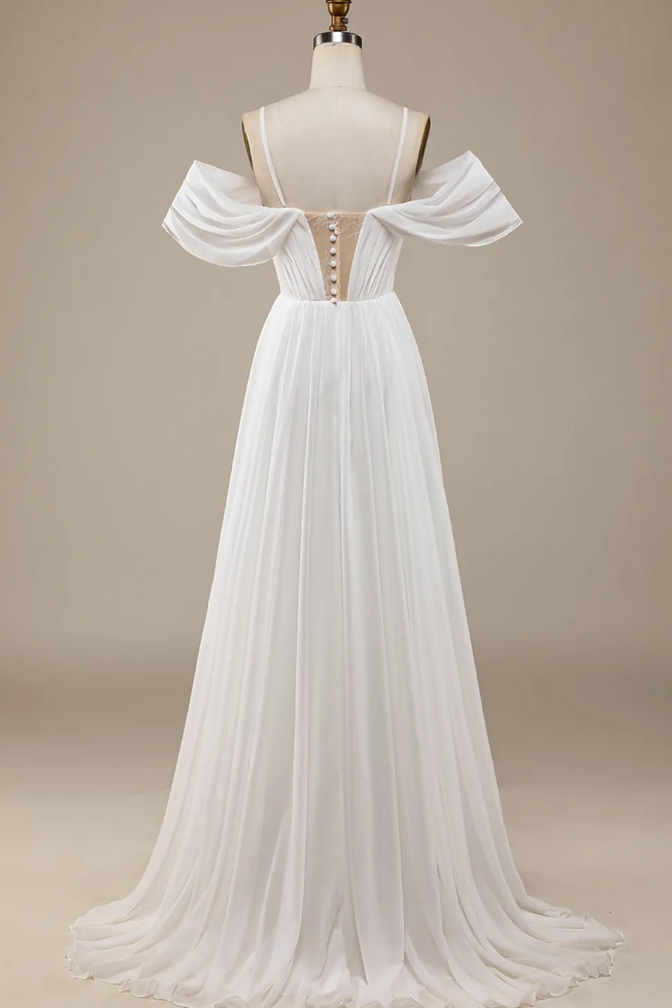 Marfim Boho Chiffon Ruched Vestido de Noiva