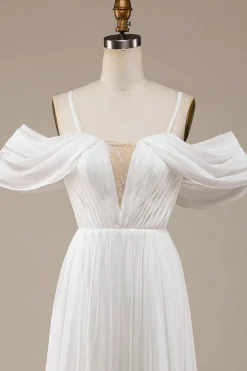Marfim Boho Chiffon Ruched Vestido de Noiva