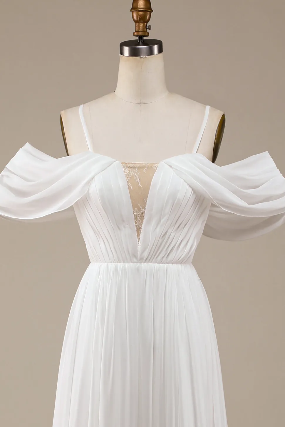 Marfim Boho Chiffon Ruched Vestido de Noiva