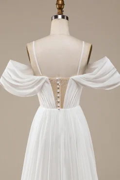 Marfim Boho Chiffon Ruched Vestido de Noiva