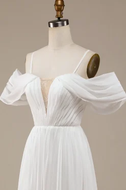 Marfim Boho Chiffon Ruched Vestido de Noiva