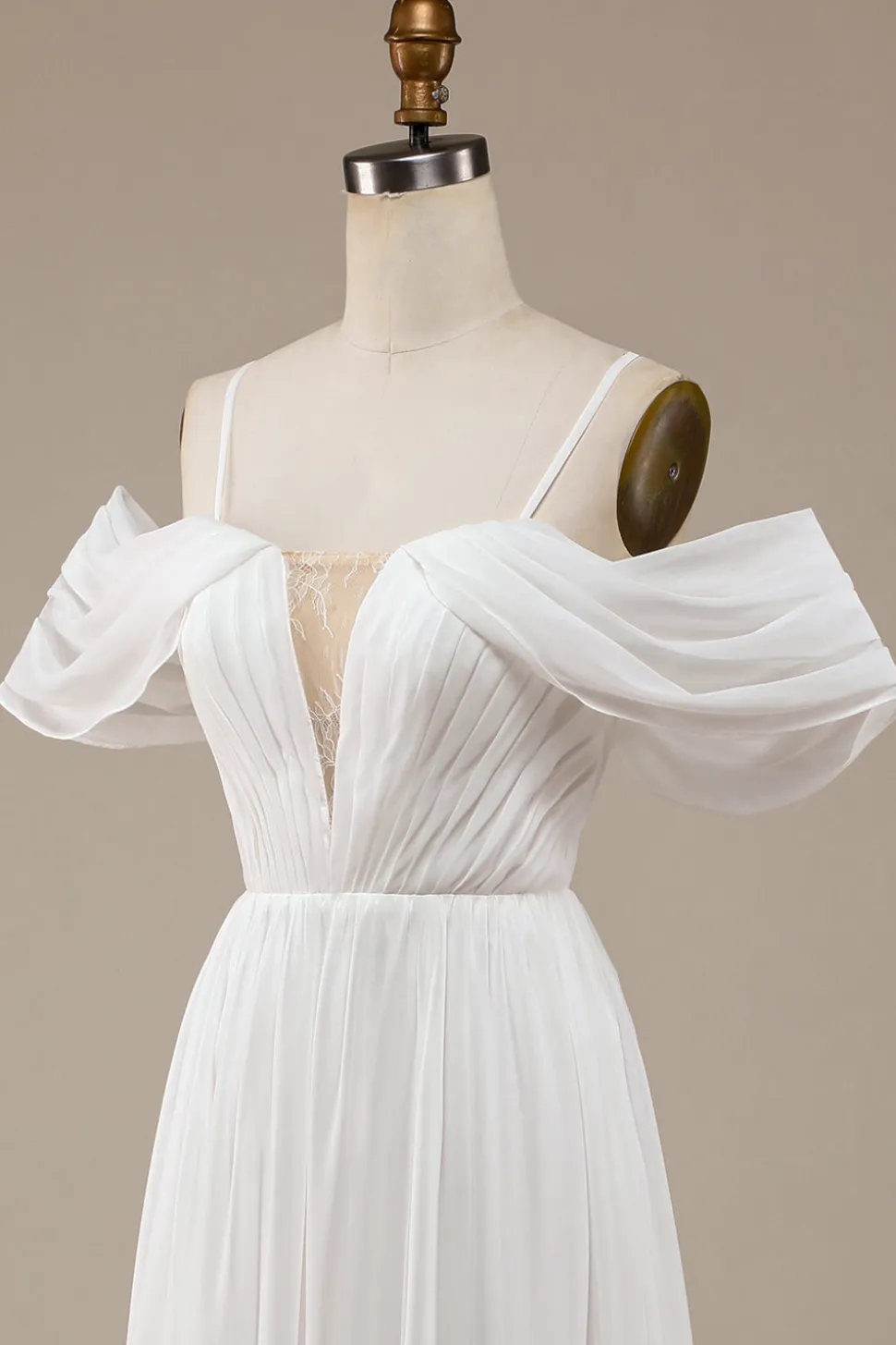 Marfim Boho Chiffon Ruched Vestido de Noiva