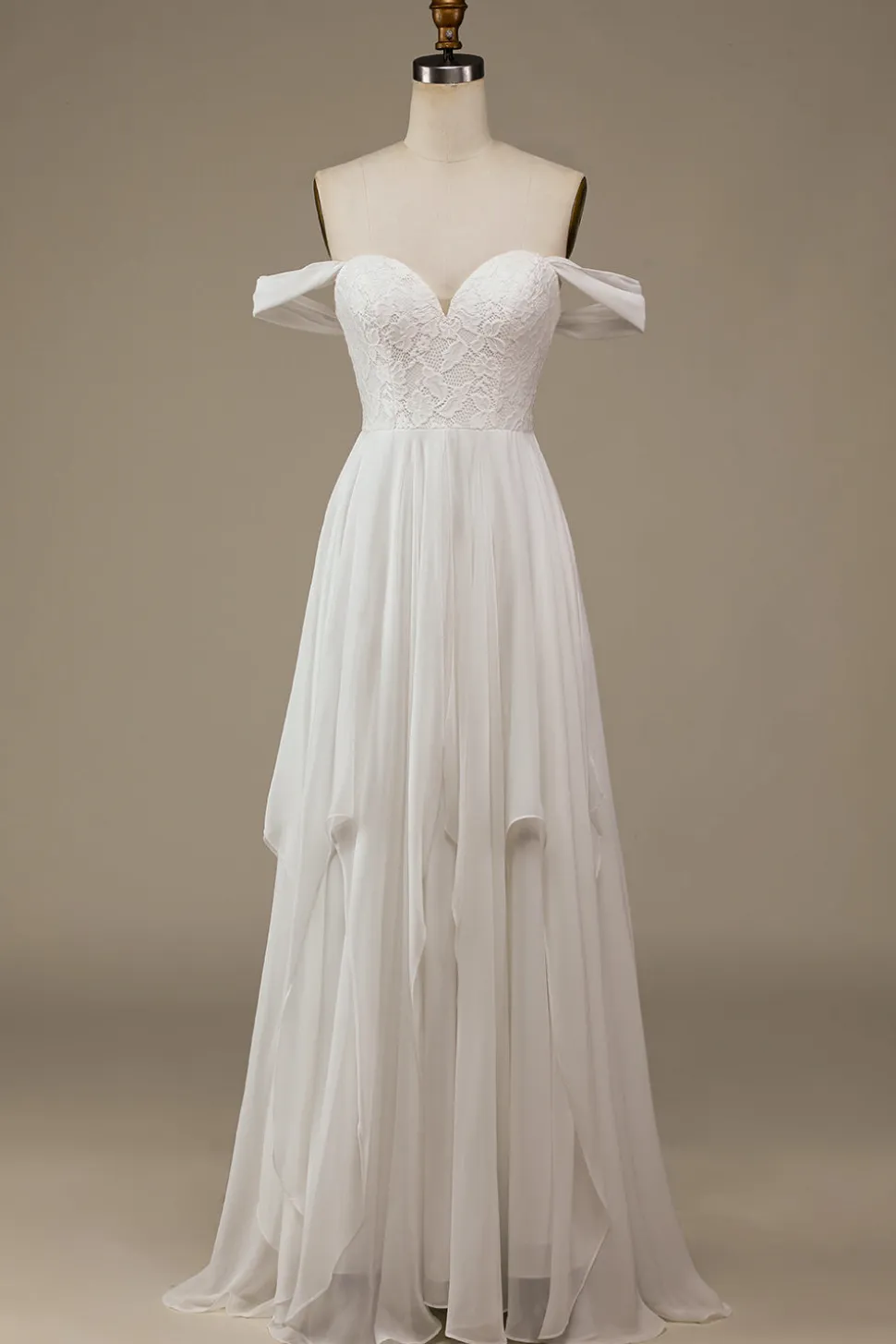 Marfim Boho Chiffon Vestido de Noiva Assimétrico com Renda
