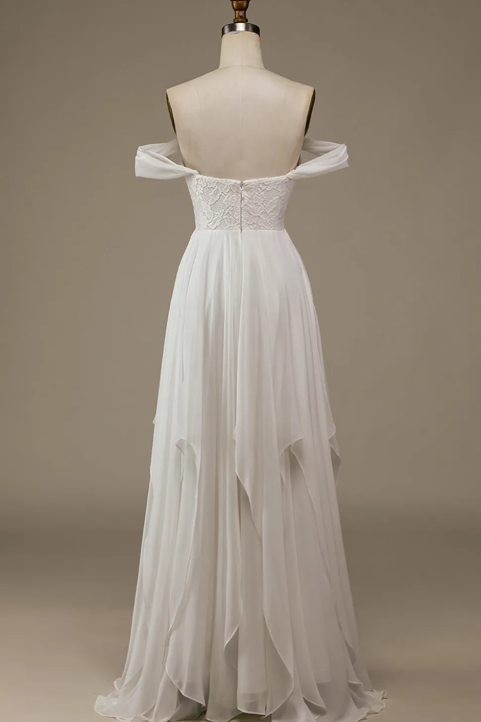 Marfim Boho Chiffon Vestido de Noiva Assimétrico com Renda