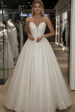 Marfim brilhante uma linha querida vestido longo baile de formatura