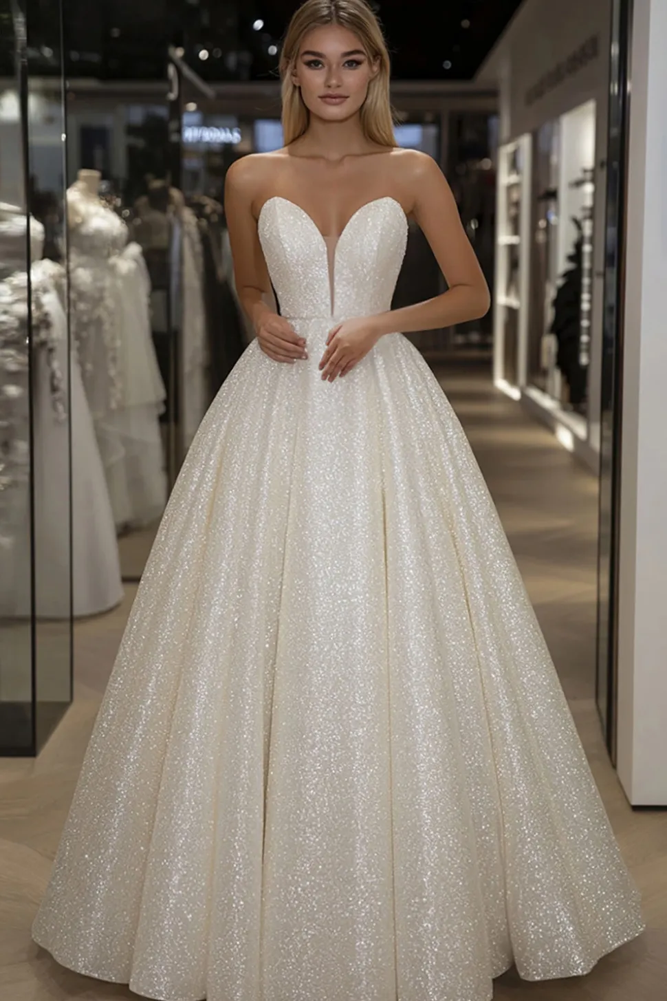 Marfim brilhante uma linha querida vestido longo baile de formatura