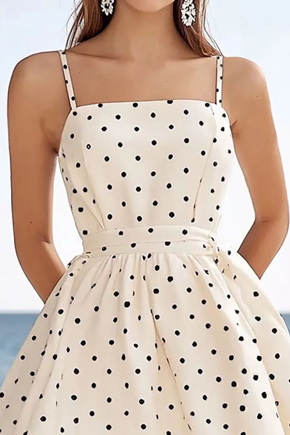 Marfim Cetim Alças Finas Curto/Mini Vestido de Verão