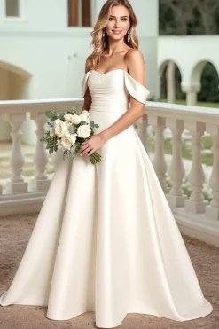 Marfim Cetim De Baile/Princesa Longos Vestidos de Noiva com Arco