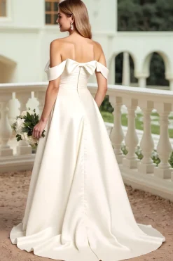 Marfim Cetim De Baile/Princesa Longos Vestidos de Noiva com Arco