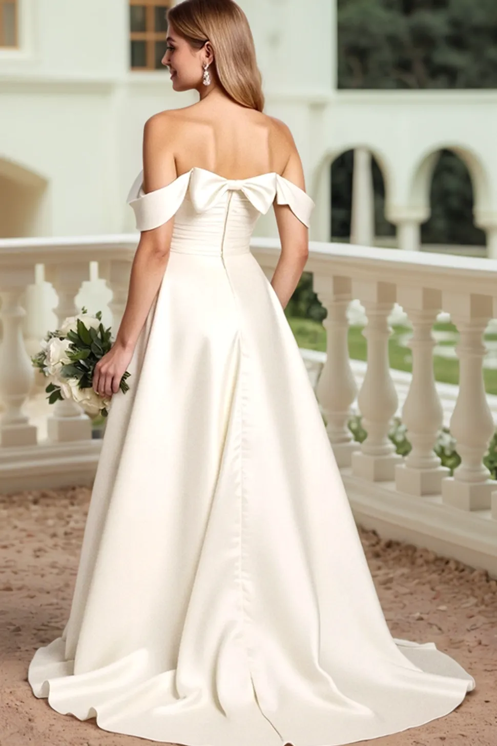 Marfim Cetim De Baile/Princesa Longos Vestidos de Noiva com Arco