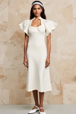 Marfim Cetim Midi Vestido de Noiva