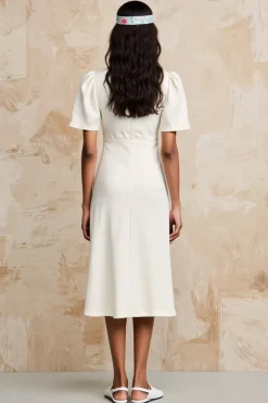 Marfim Cetim Midi Vestido de Noiva
