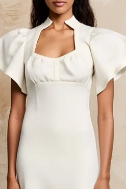 Marfim Cetim Midi Vestido de Noiva