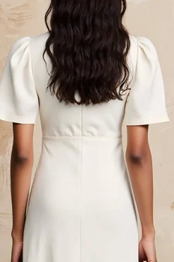 Marfim Cetim Midi Vestido de Noiva