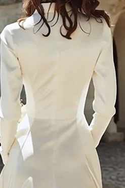 Marfim Cetim Peaked Lapela Uma Linha Midi Vestido de Noivado