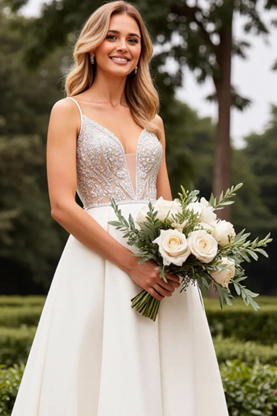 Marfim Cetim Renda Decote em V Sweep/Brush Trem Vestidos de Noiva