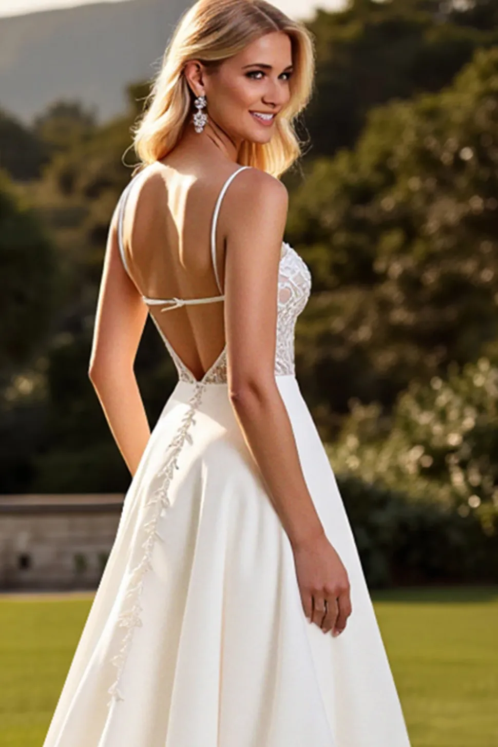 Marfim Chiffon Alças Finas Longos Vestido de Noiva