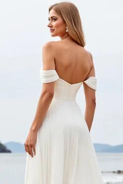 Marfim Chiffon Linha-A Fora do Ombro Longos Vestidos de Noiva