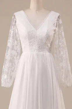 Marfim Chiffon varredura trem Boho vestido de noiva com renda