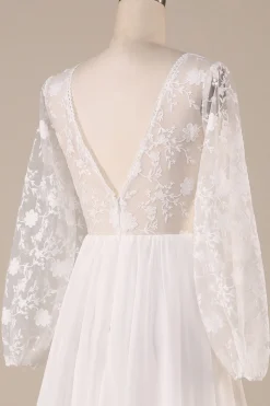 Marfim Chiffon varredura trem Boho vestido de noiva com renda