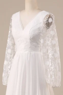 Marfim Chiffon varredura trem Boho vestido de noiva com renda