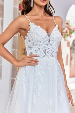 Marfim Criss-Cross Correias Back A-Line Tule Vestido de Noiva