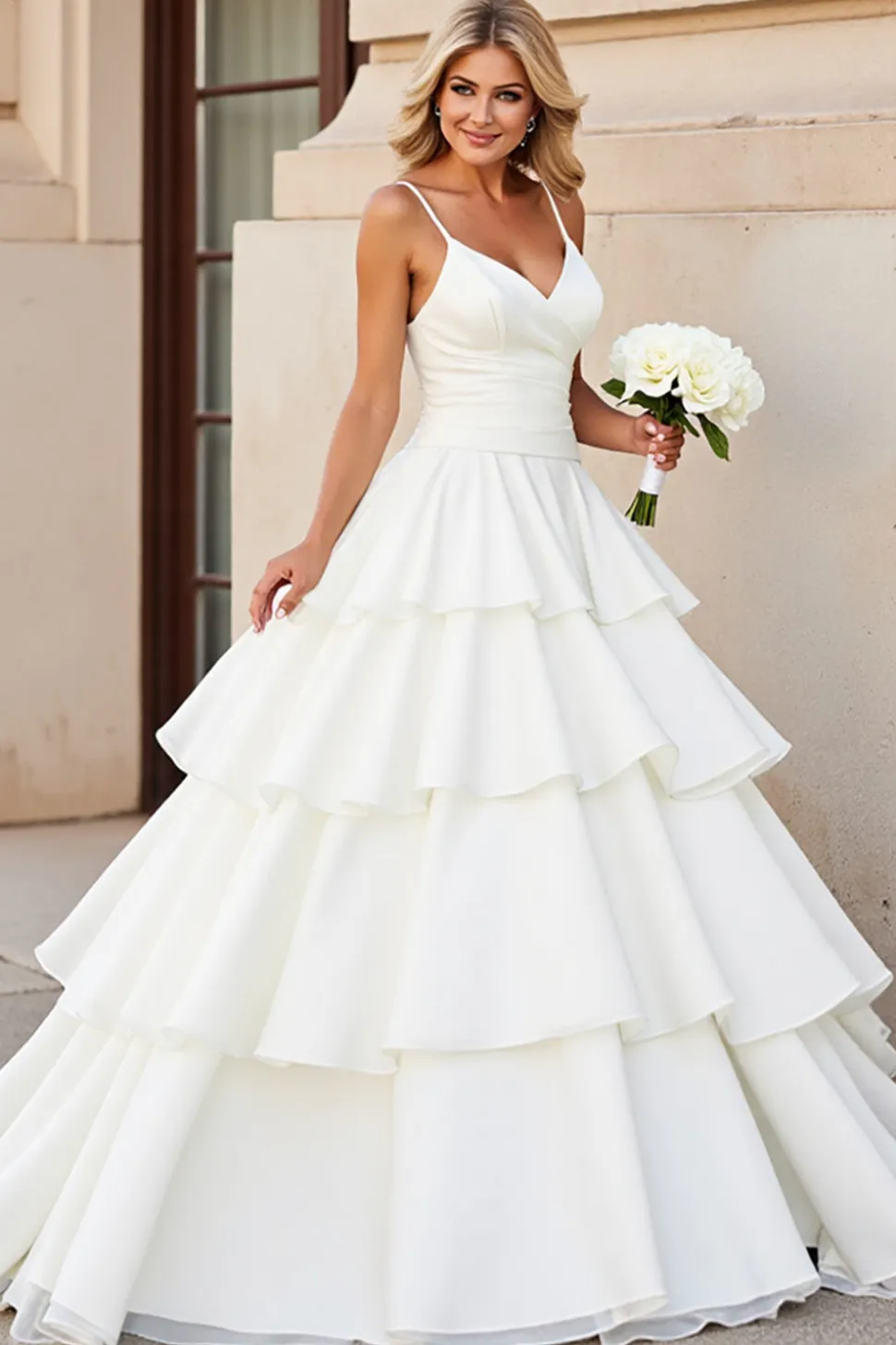Marfim De Baile/Princesa Alças Finas Longo Cetim Vestido de Noiva