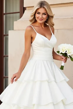 Marfim De Baile/Princesa Alças Finas Longo Cetim Vestido de Noiva