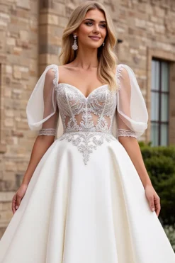 Marfim De Baile/Princesa Apliques Cetim Longo Vestidos de Noiva