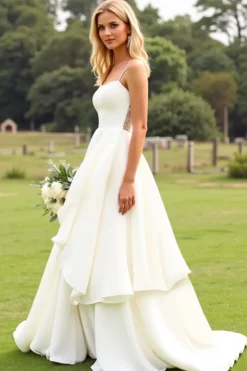 Marfim De Baile/Princesa Chiffon Longos Vestido de Noiva com Renda
